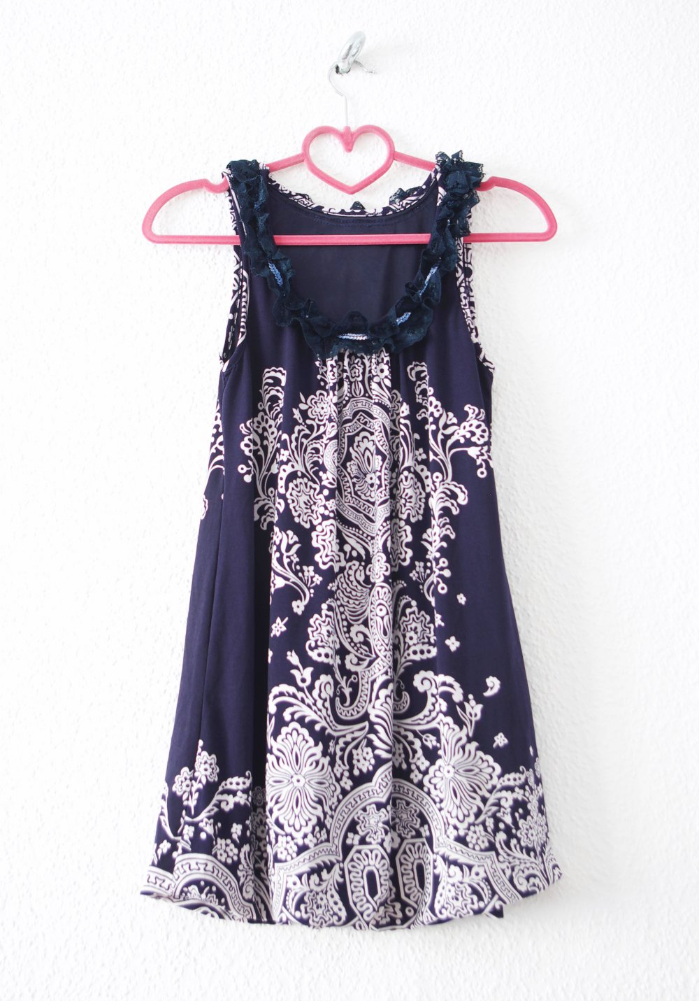 Sommerliches kurzes Kleid Gr. S/M 36 38 40 dunkelblau weiß ethno Muster Hippie