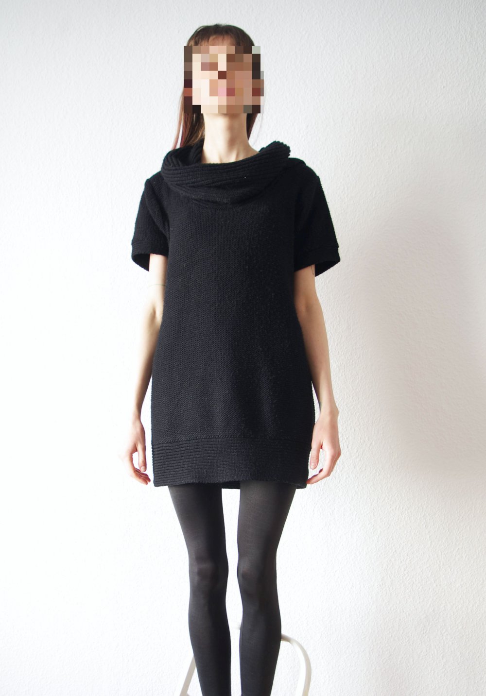 Postapokylaptischer Longpulli Gr. L M oversized Strickkleid schwarz XXL Kragen Techno