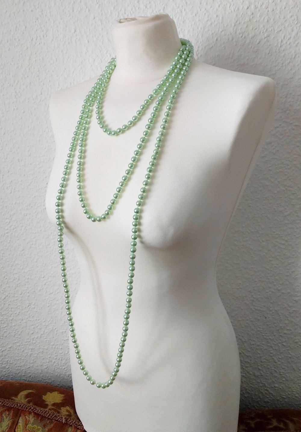 True vintage Perlenketten Set mintgrün glänzend retro XXL Pinup Burlesque drag 