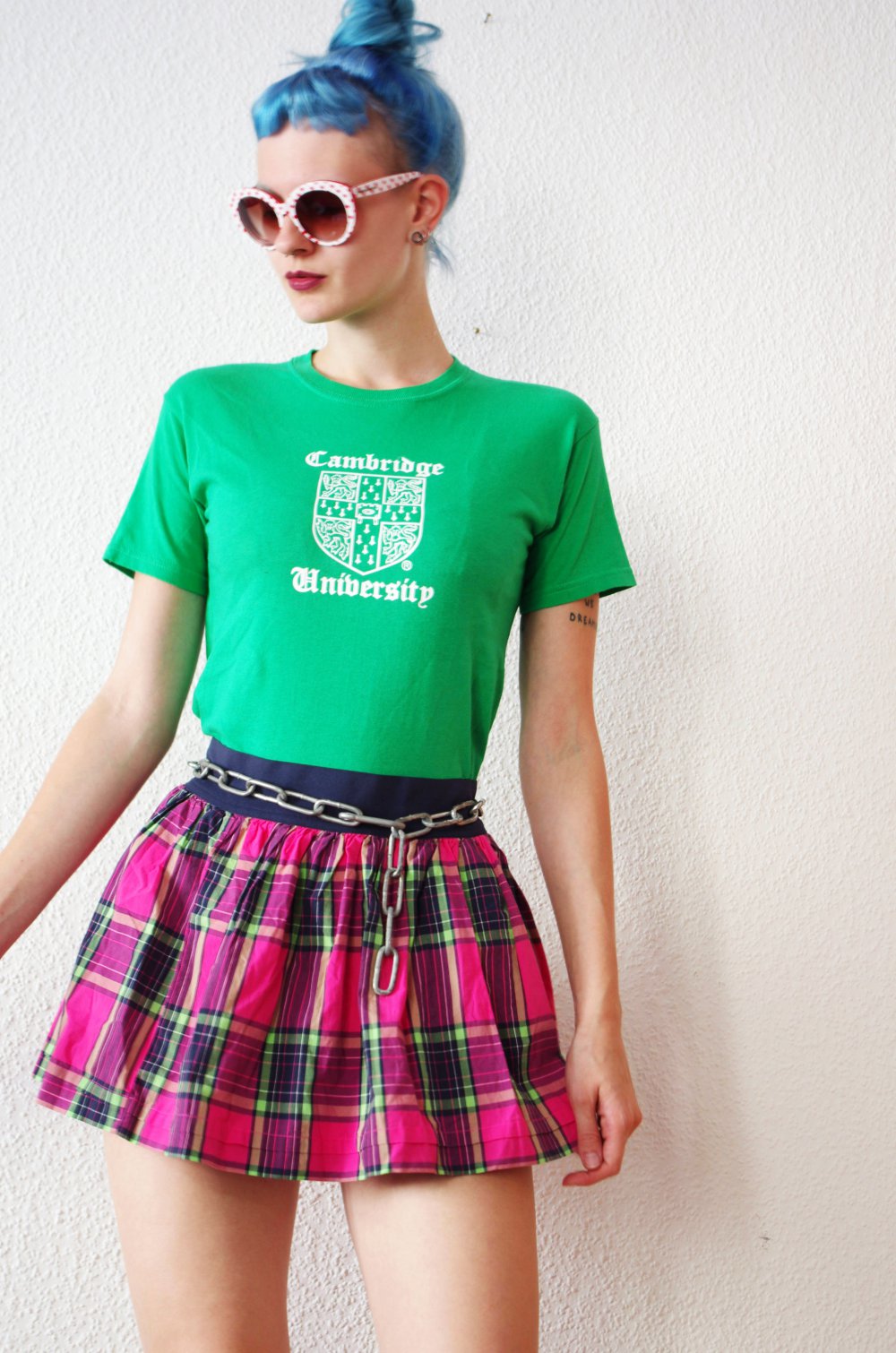 Lässiges Printshirt Cambridge grün Gr. S College Style Festival Dollskill 