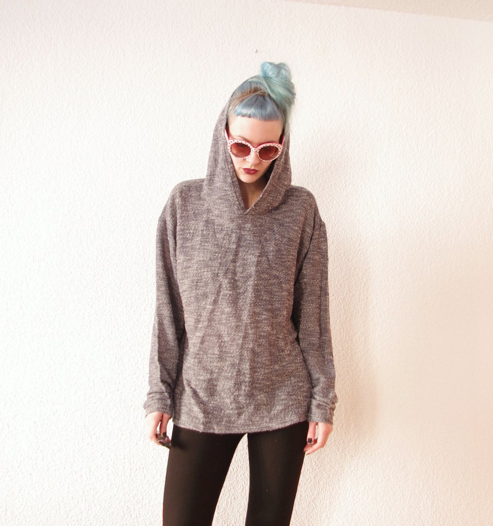 Lässiger navy grau weißer Strickpullover American Apparel Gr. XS/S The Poncho