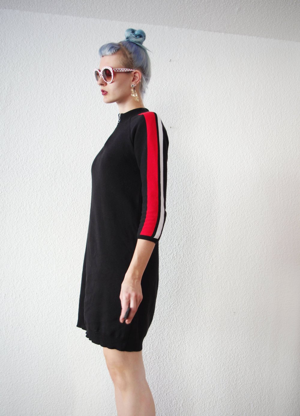 Sportliches Twintip Track Kleid Gr. L M schwarz Streifen rot weiß 