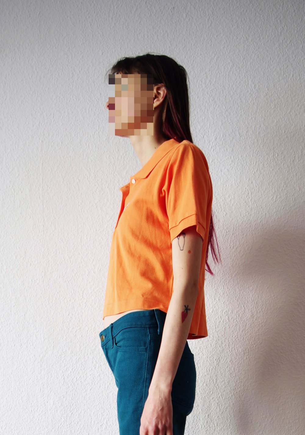 Knalliges Crop Top Gr. S Kappa Logo Technobarbie Festival 90er orange Poloshirt y2k