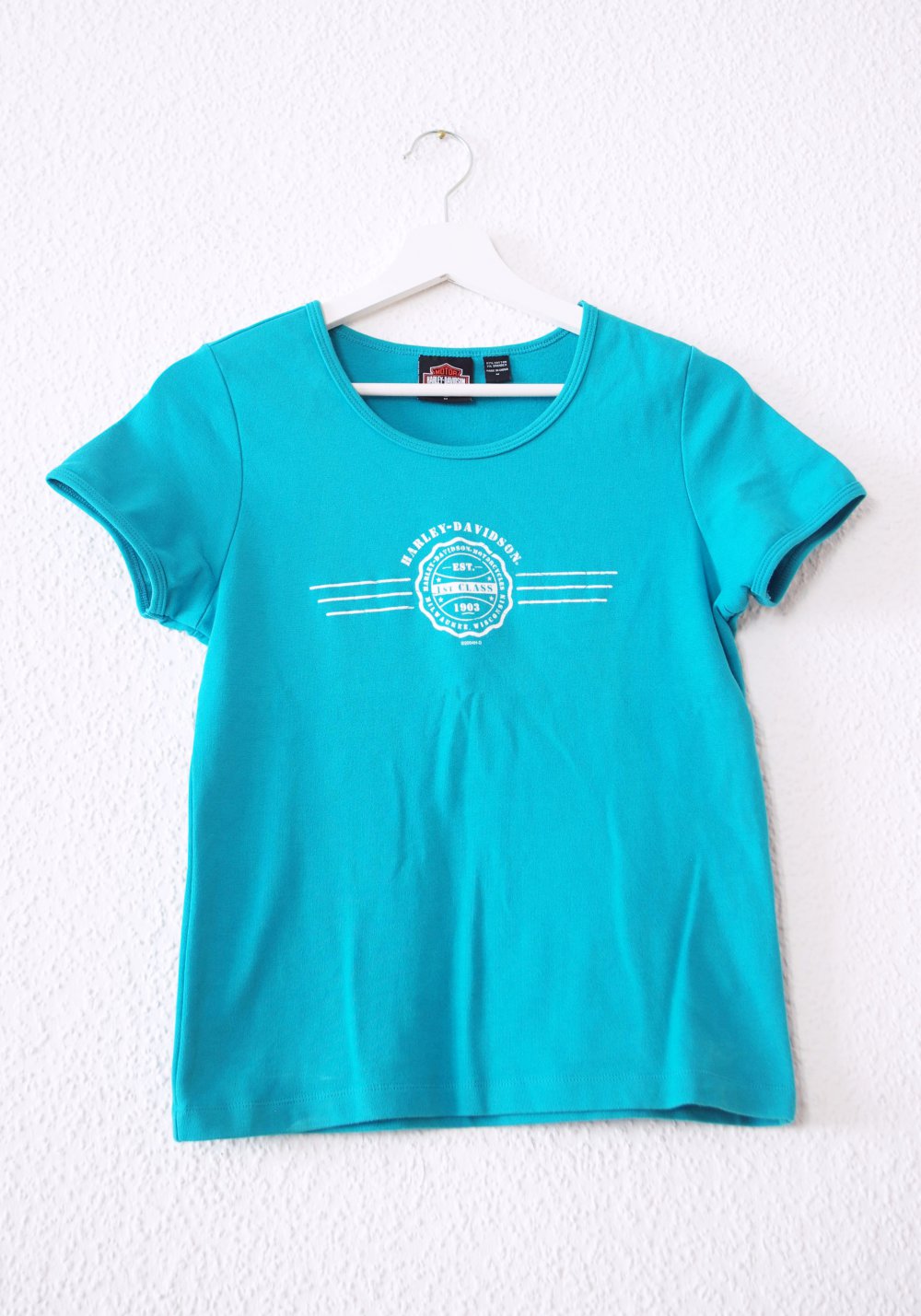 Harley Davidson Logo T-Shirt türkis blau weiß Gr. M Print El Paso Texas Festival Strand