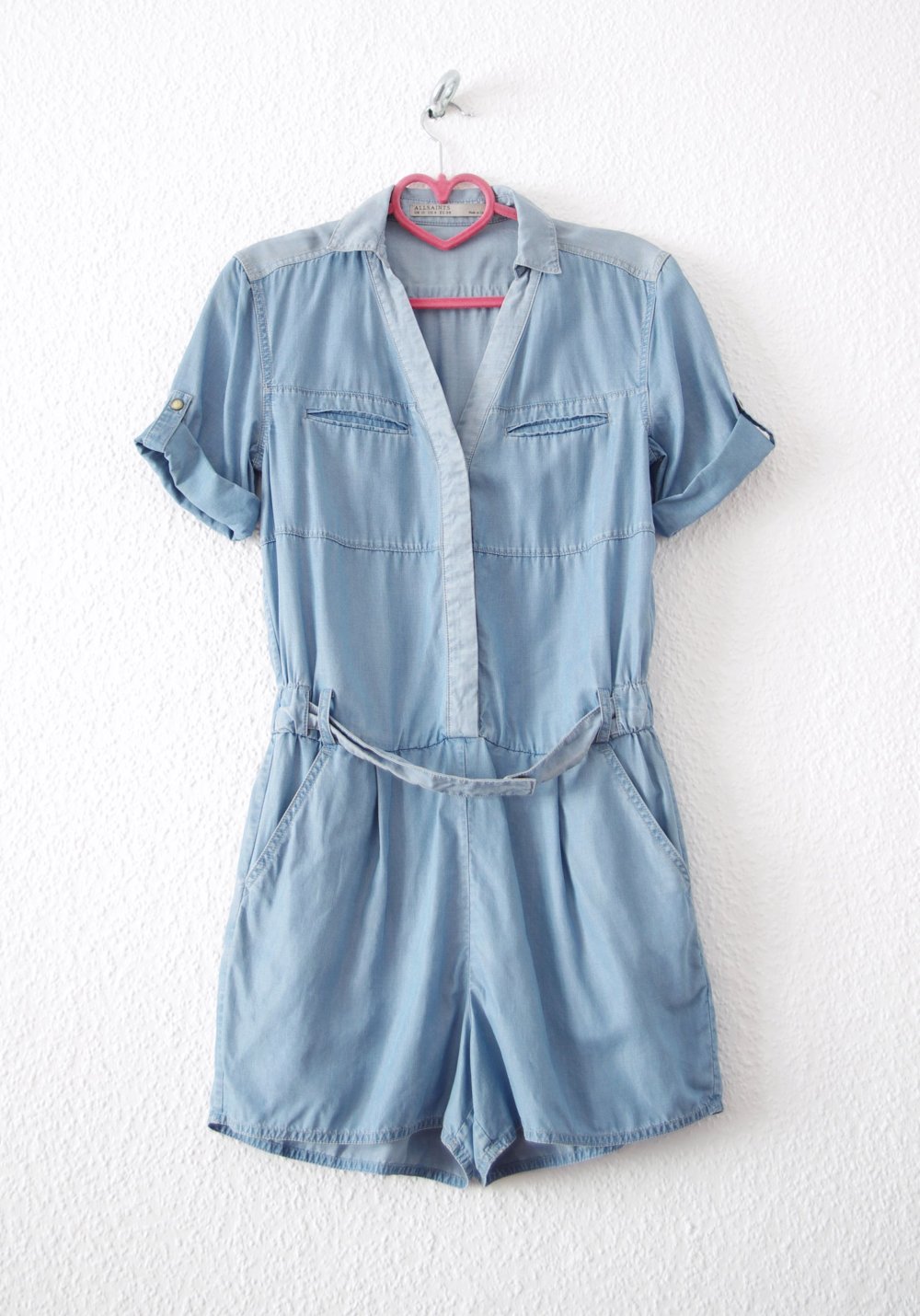 All Saints Jada kurzer Denim Playsuit Gr. 38 S M Jeansoptik Overall Jumpsuit Techno