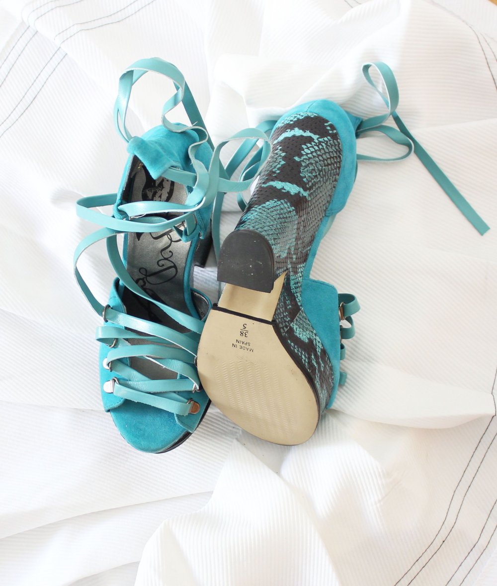 Red or Dead Wedge High Heels Gr. 38 türkis schwarz strappy Echtleder BNWB