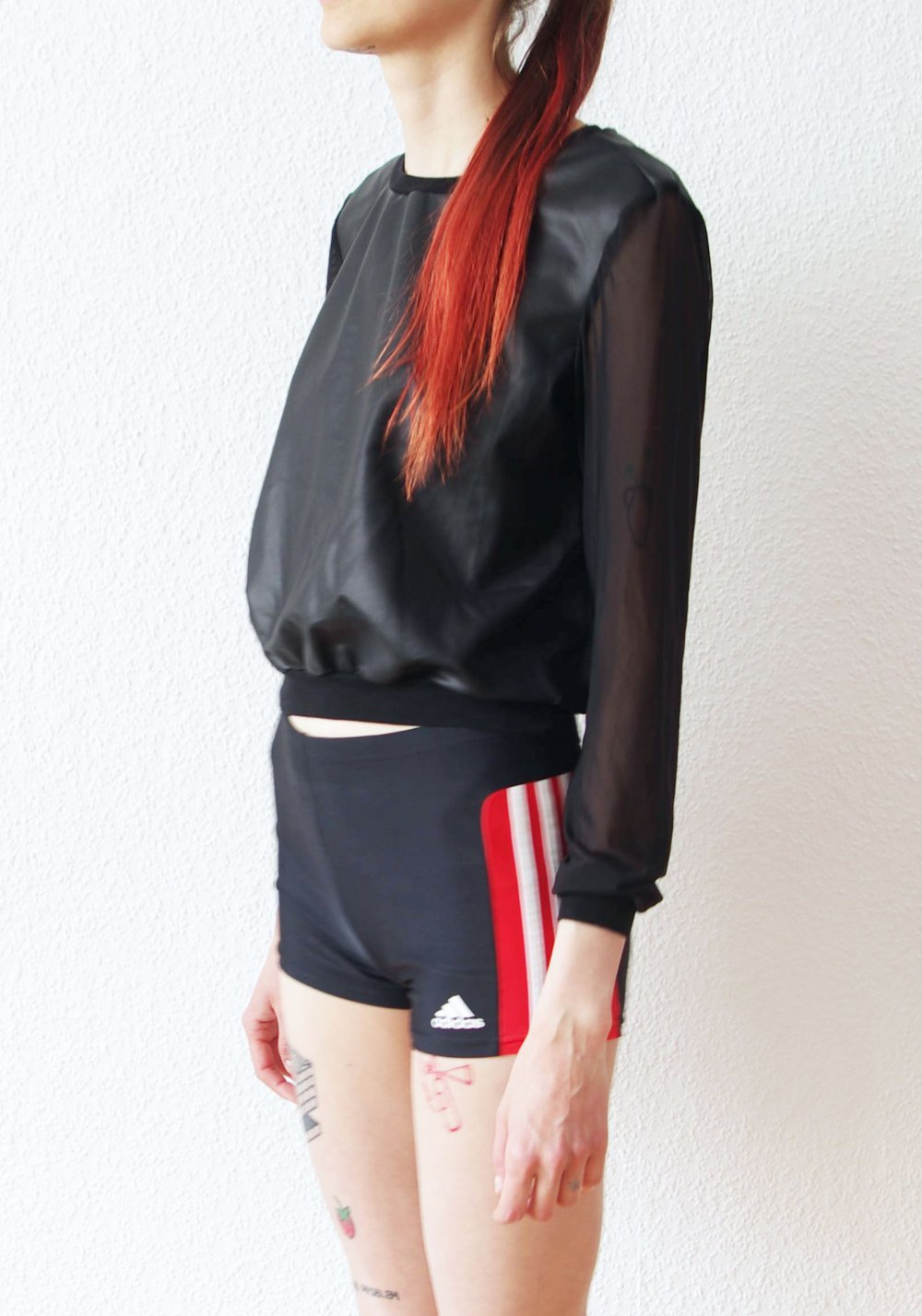 Shiny American Apparel Crop Pullover Gr. XS 34 36 S Mesh Technobarbie Festival Bomber