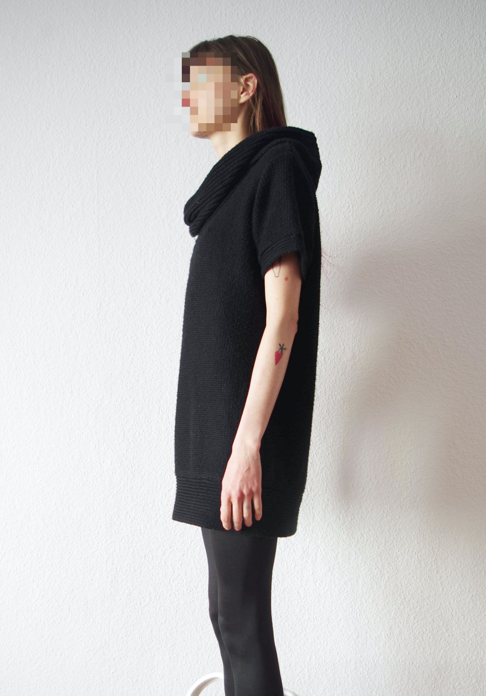 Postapokylaptischer Longpulli Gr. L M oversized Strickkleid schwarz XXL Kragen Techno