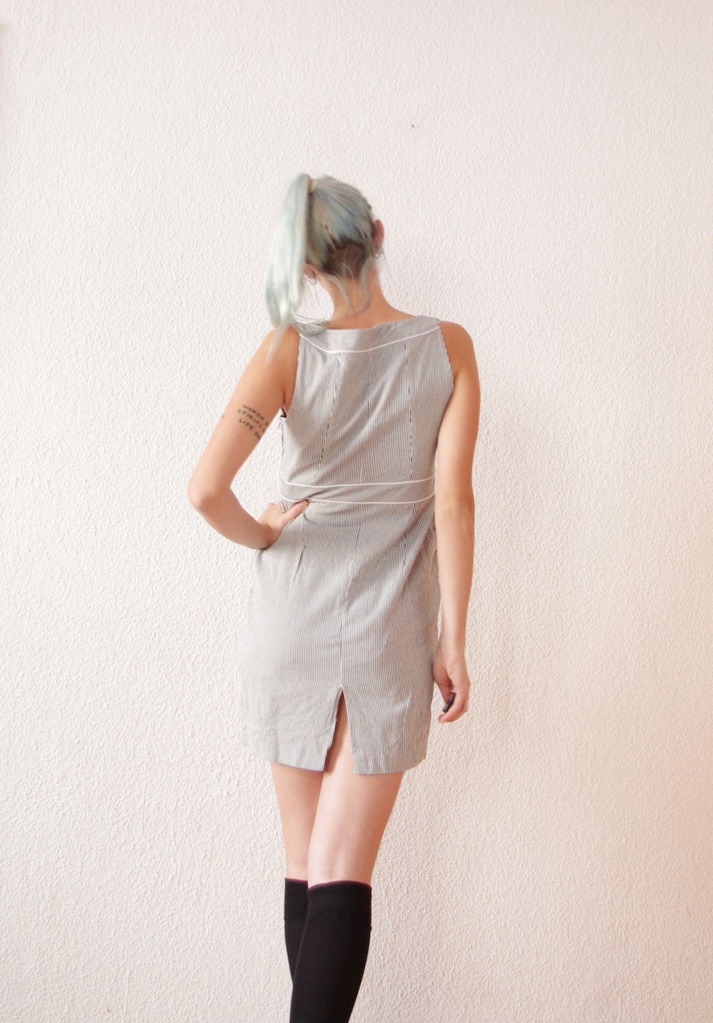 Süßes schwarz weiß gestreiftes Sailorkleid Gr. 38 40 M retro 