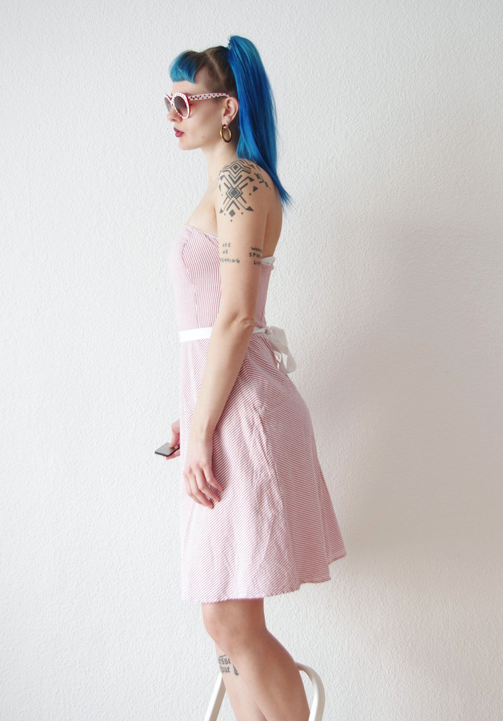 Ärmelloses Pinup Kleid Gr. 2 36 38 Bandeau Streifen elegant Corsage A-Linie