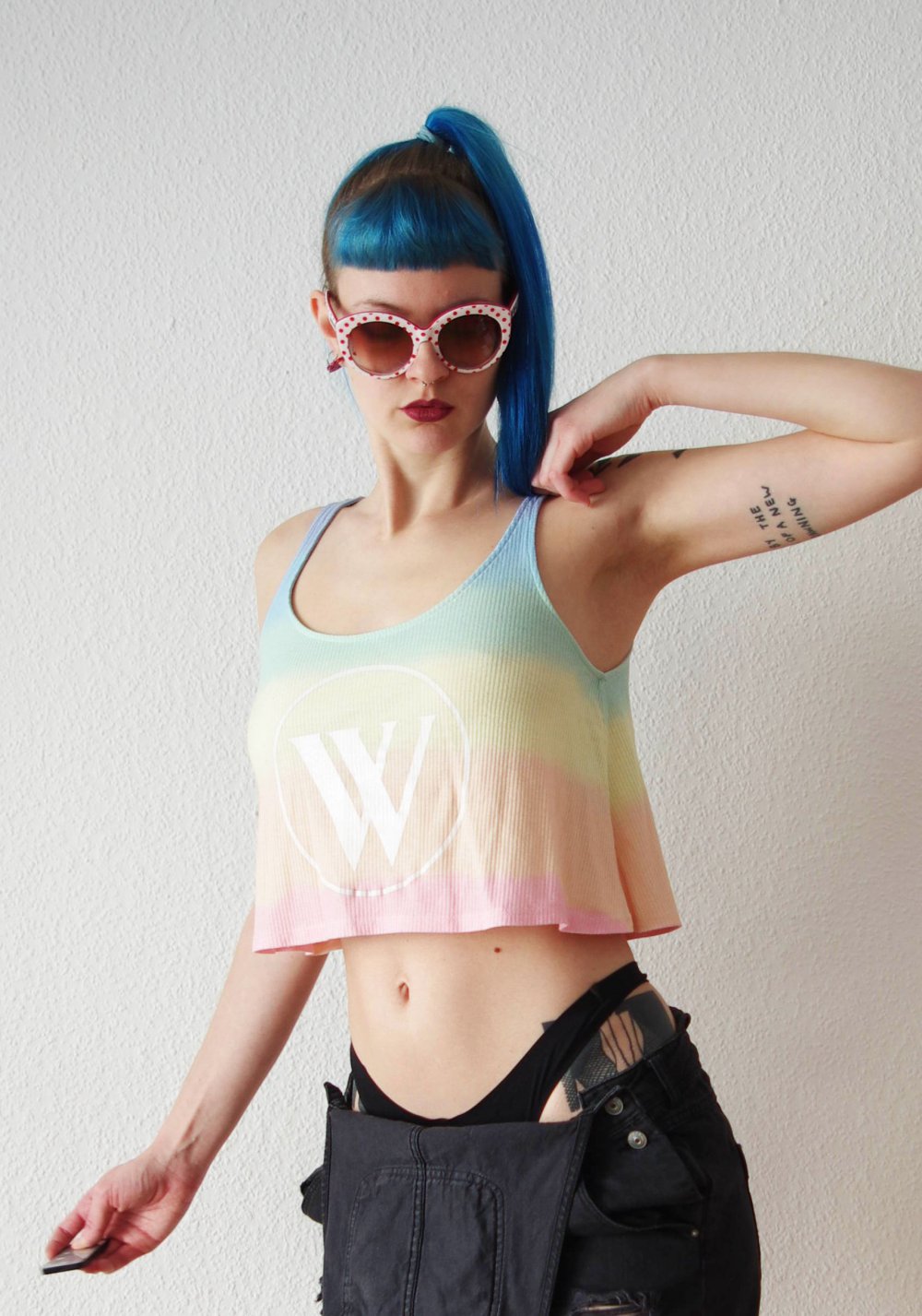Regenbogen y2k Crop Top Gr. S Wildfox gerippt Technobarbie Festival 90er pastell