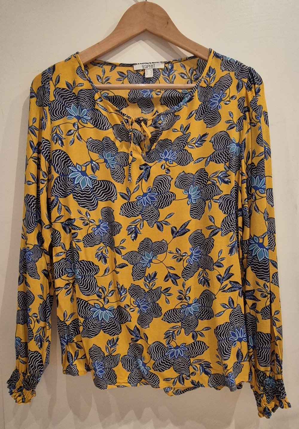 Esprit Bluse langarm orange blau Orchideen Gr 42