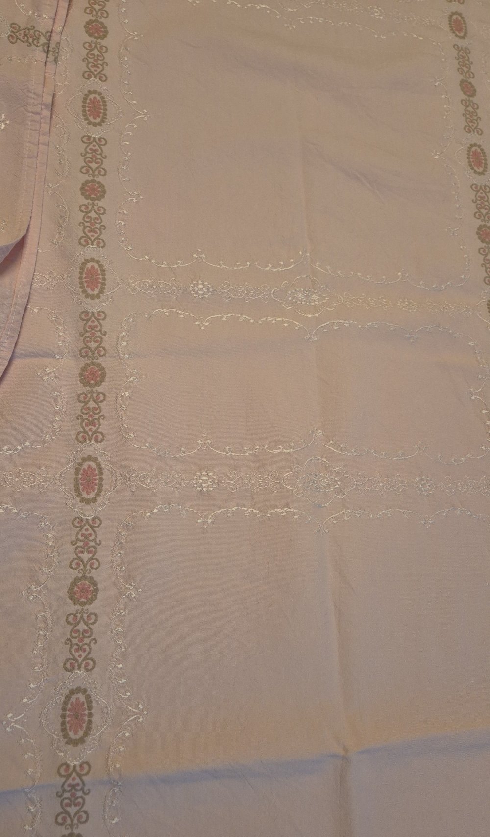 Tischdecke alt Stickerei vintage rosa 127 x 227 cm