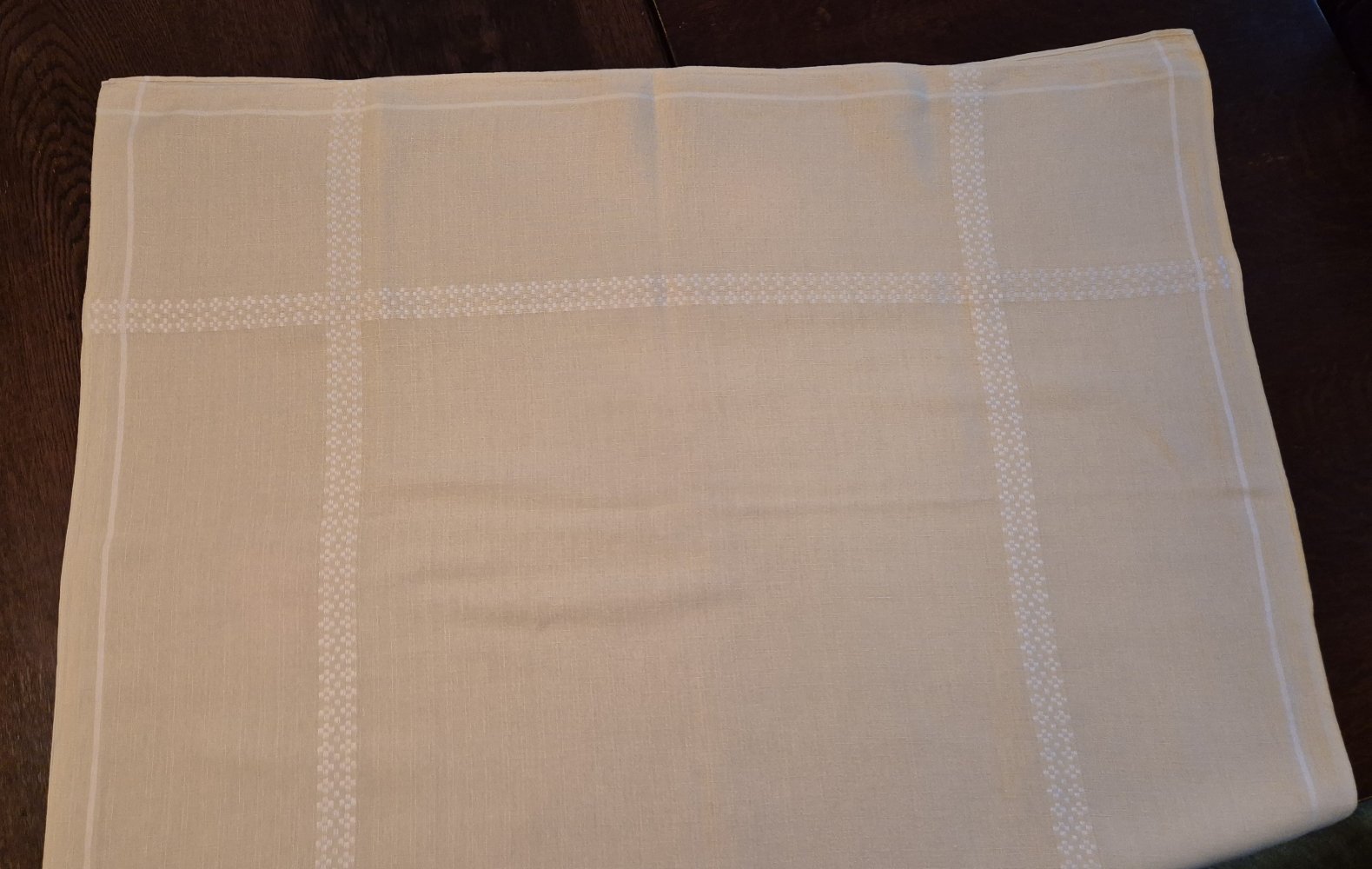 Tischdecke alt Stickerei vintage gelb weiß 92 x 150 cm