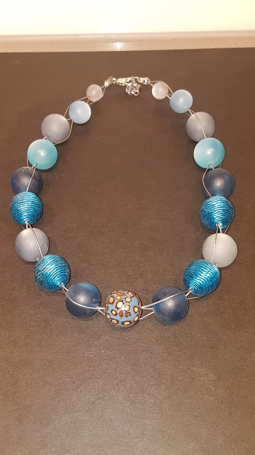 Perlenkette blau türkis, Kunststoff, Statementkette