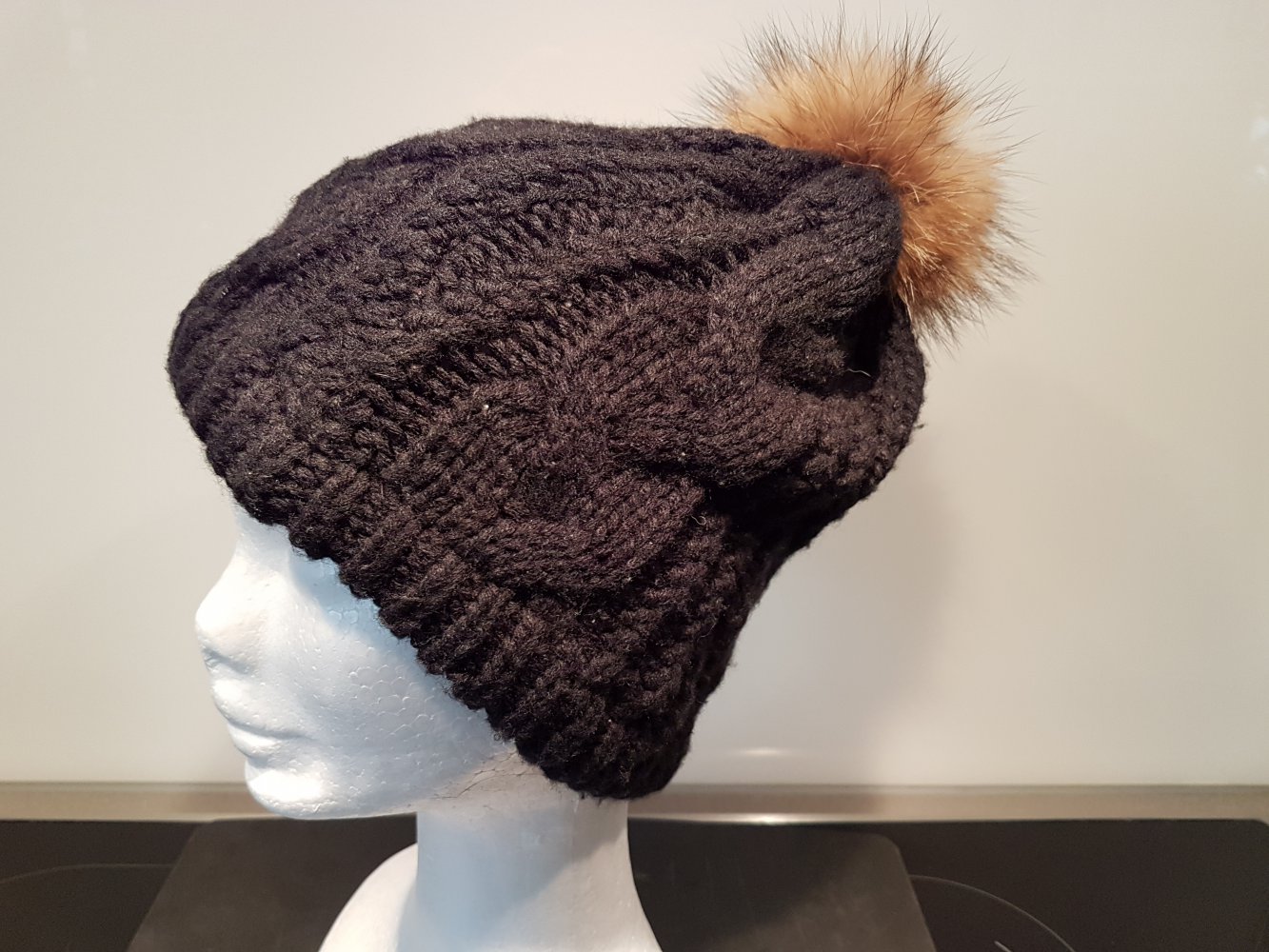 Mütze Strick, Viskose, schwarz