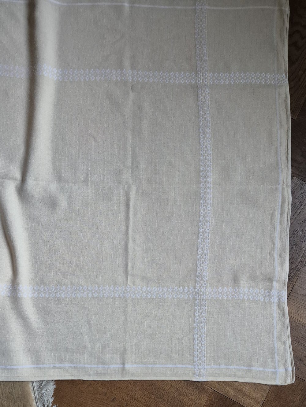 Tischdecke alt Stickerei vintage gelb weiß 92 x 150 cm