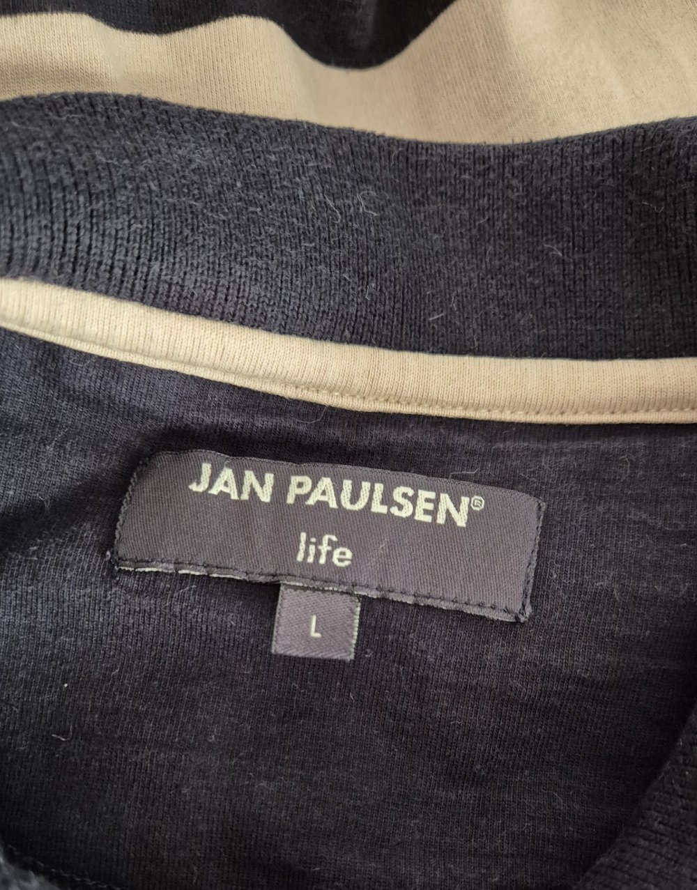 Jan Paulsen Pullover schwarz beige gestreift Gr L