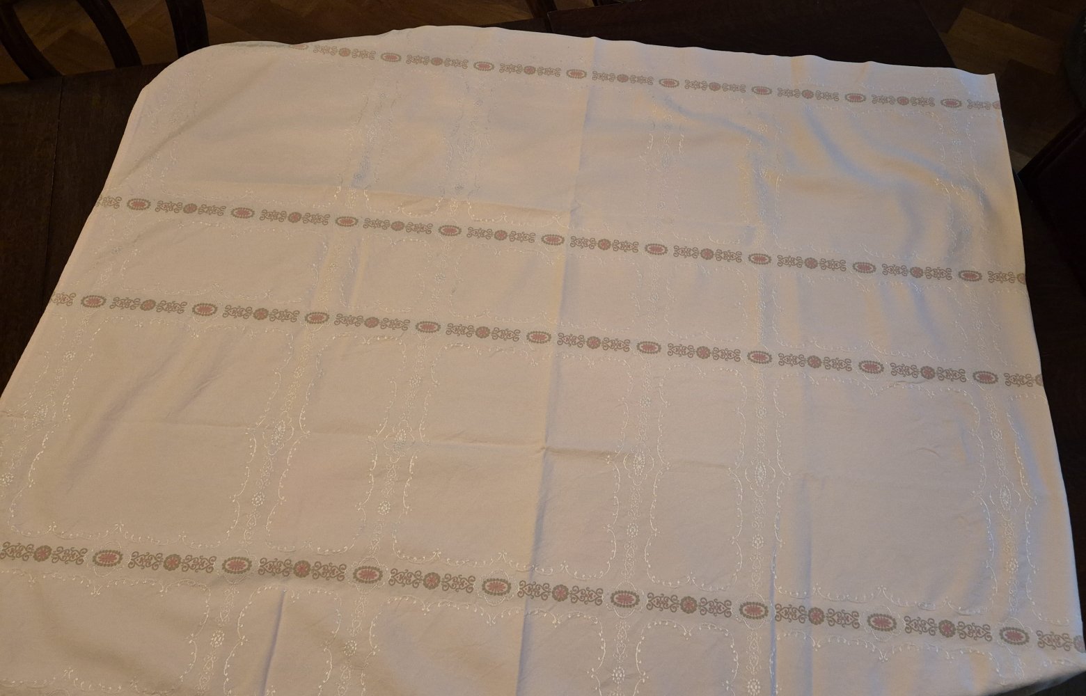 Tischdecke alt Stickerei vintage rosa 127 x 227 cm
