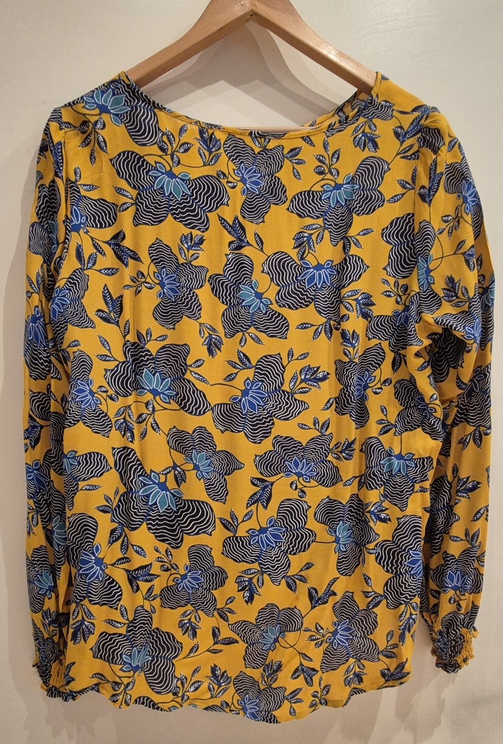 Esprit Bluse langarm orange blau Orchideen Gr 42