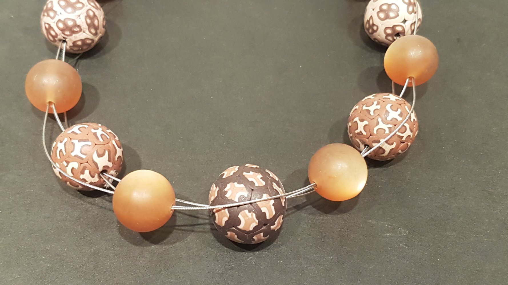 Perlenkette braun beige, Kunststoff, Statementkette