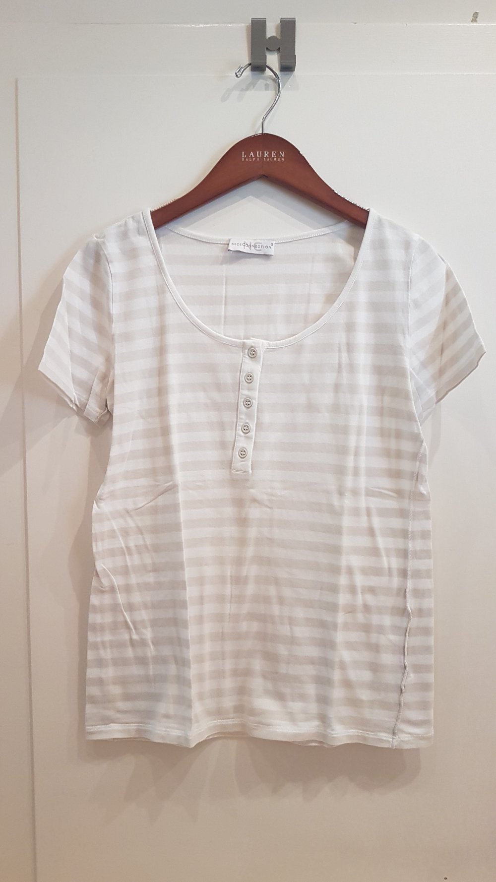 Nice Connection T-Shirt, weiß beige gestreift, Gr. 40