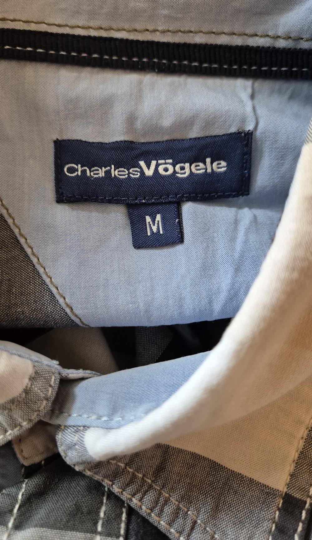 Charles Vögele Hemd kurzarm blau grau karriert Gr M