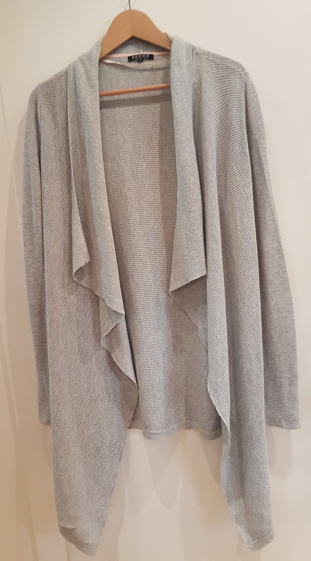 Review Strickjacke Cardigan Wasserfall grau Gr M