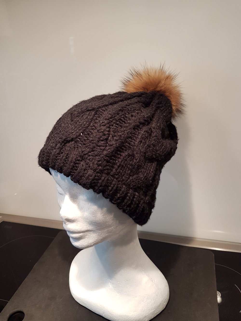 Mütze Strick, Viskose, schwarz