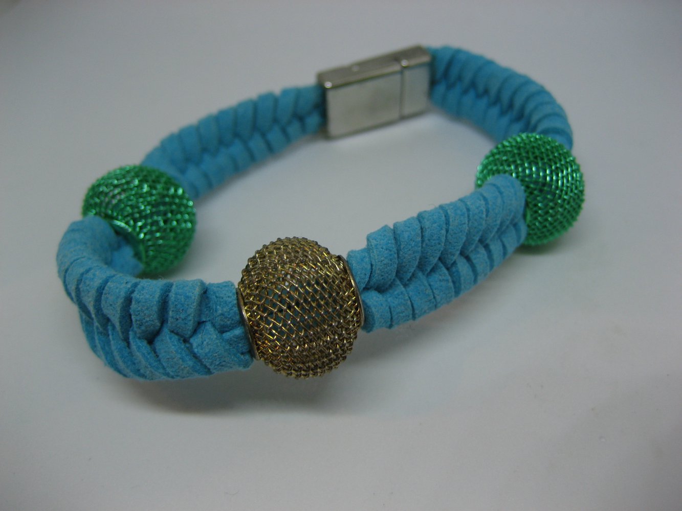 Armband, Leder, türkis, Handarbeit, Metall