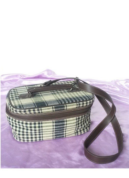 große Kosmetiktasche kariert Vintage Schultertasche