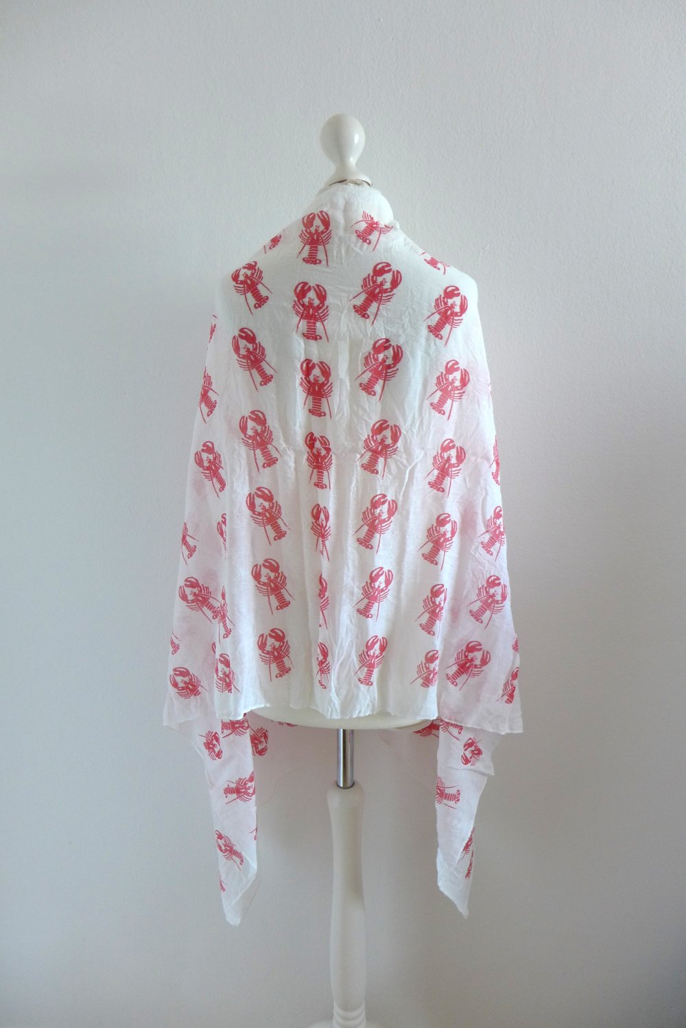 Lobster Hummer Schal Tuch Stola weiß rot NEU