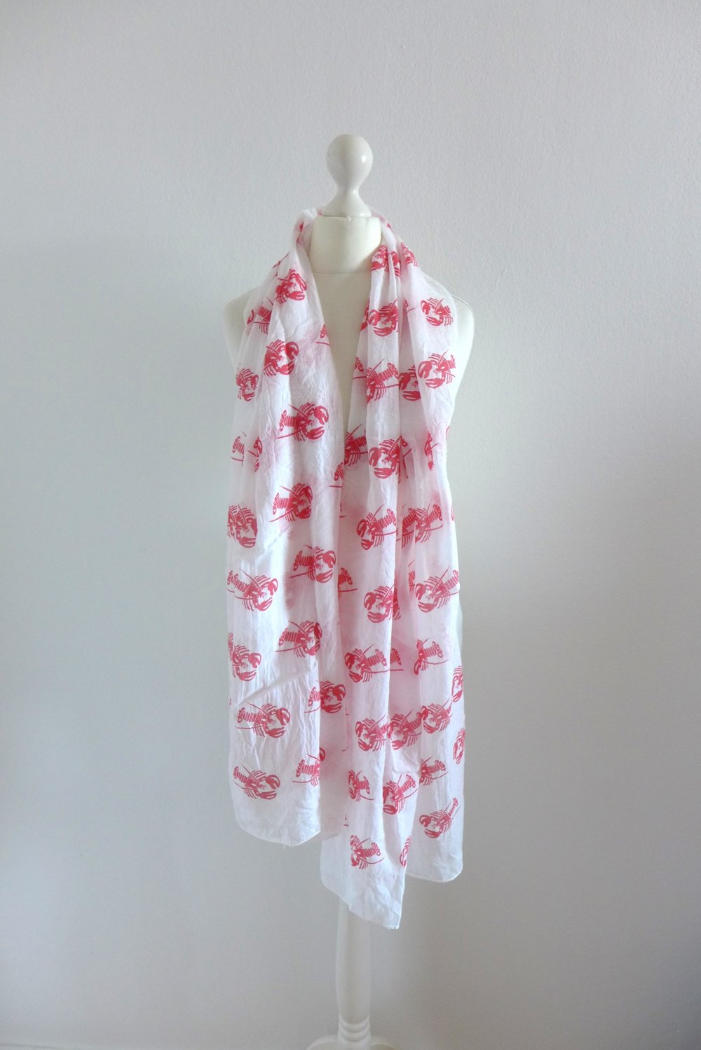 Lobster Hummer Schal Tuch Stola weiß rot NEU