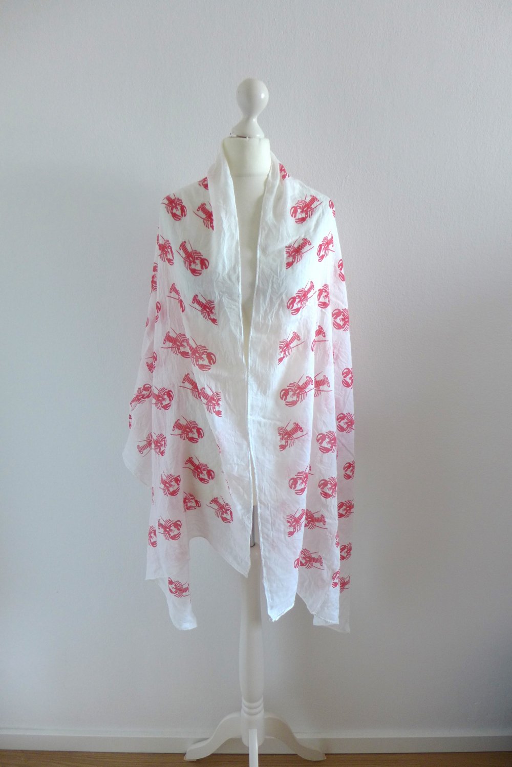 Lobster Hummer Schal Tuch Stola weiß rot NEU