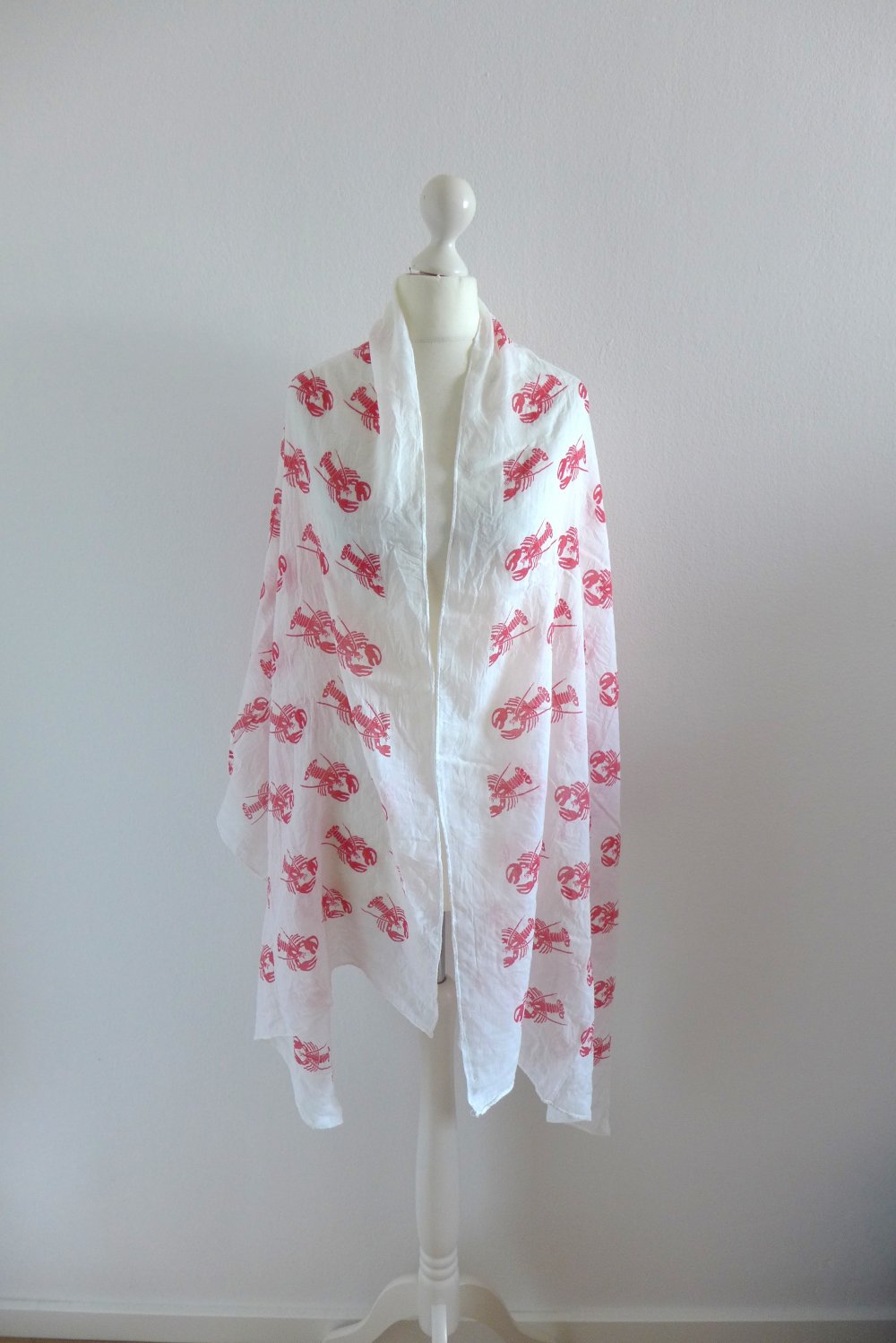 Lobster Hummer Schal Tuch Stola weiß rot NEU