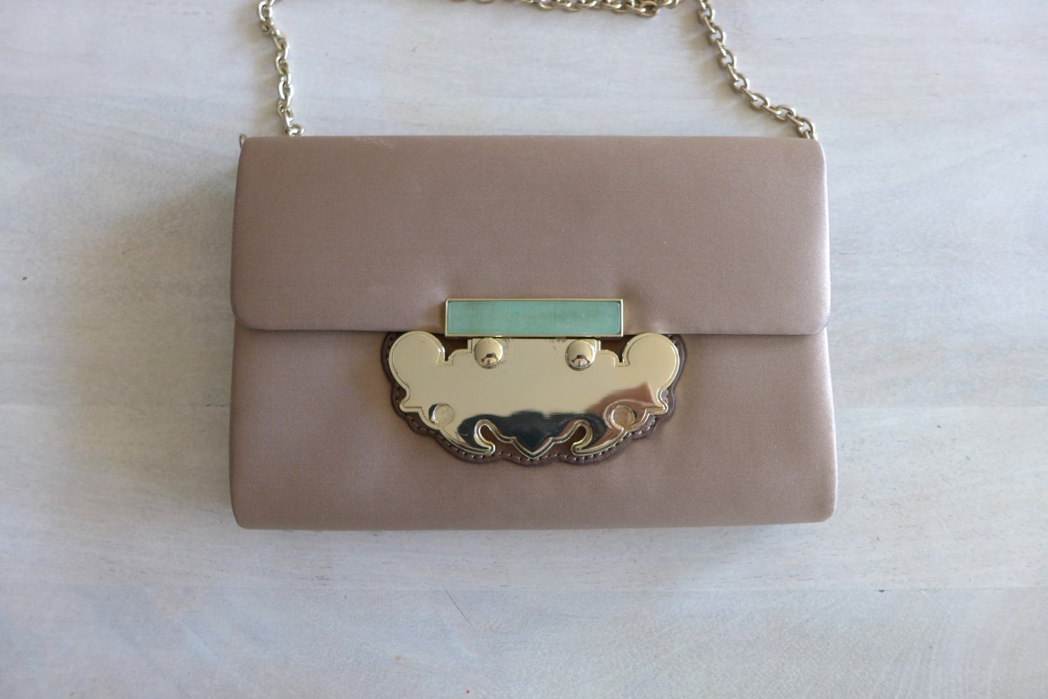 Shanghai Tang Handtasche Clutch hellbraun gold Jade