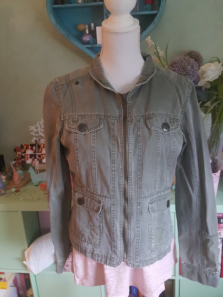 Khaki farbene Bikerjacke / Jeansjacke / Armyjacke von Only