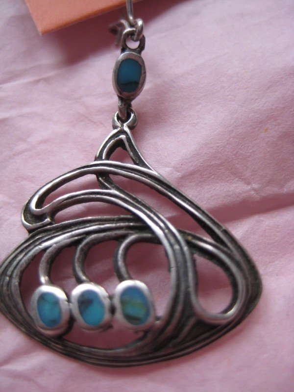 Schöner Silber Ohrhänger! türkis, silber, echtsilber, 525er, ohrring, ohrhänger, zweites ohrloch, einzeln, einzelhänger, schnörkel, verschlungen, edelsteinDHL/