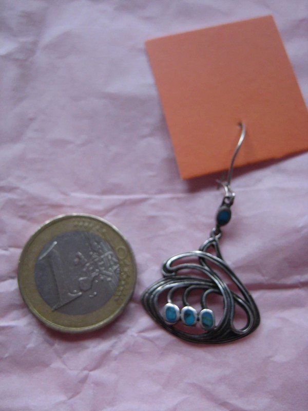 Schöner Silber Ohrhänger! türkis, silber, echtsilber, 525er, ohrring, ohrhänger, zweites ohrloch, einzeln, einzelhänger, schnörkel, verschlungen, edelsteinDHL/