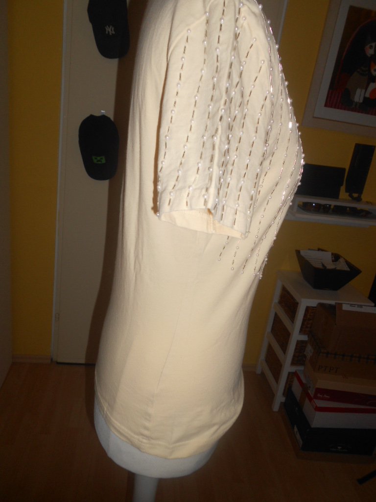 vanillegelbes festliches Damen T-Shirt Gr. M