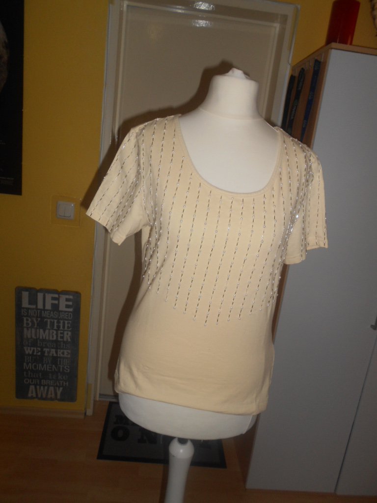 vanillegelbes festliches Damen T-Shirt Gr. M