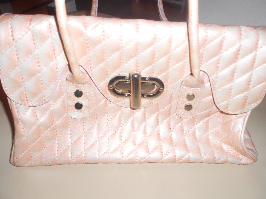 italienische Lederhandtasche rosa- weiß marmoriert