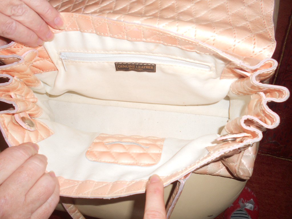 italienische Lederhandtasche rosa- weiß marmoriert