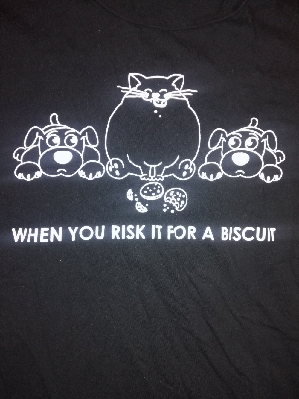 T-Shirt schwarz mit Aufdruck 'When you risk it for a biscuit' Gr. L 