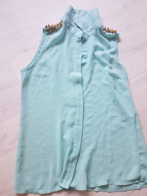 top bluse oberteil shirt nieten gold türkis blau