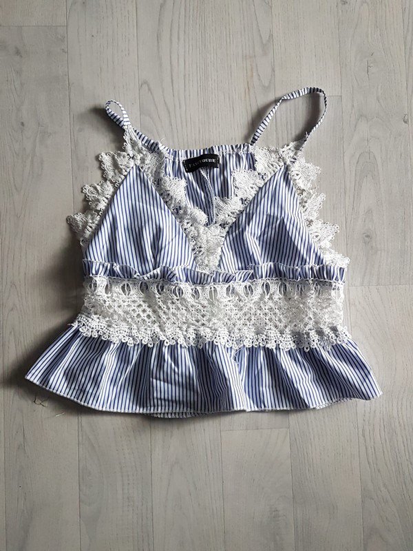 top oberteil sommer spitze blau gestreift streifen vintage