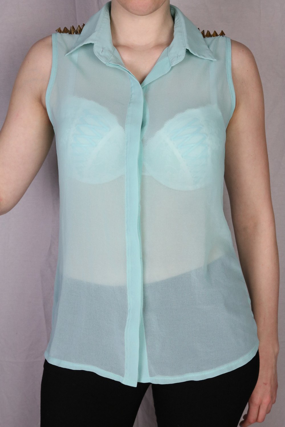 top bluse oberteil shirt nieten gold türkis blau