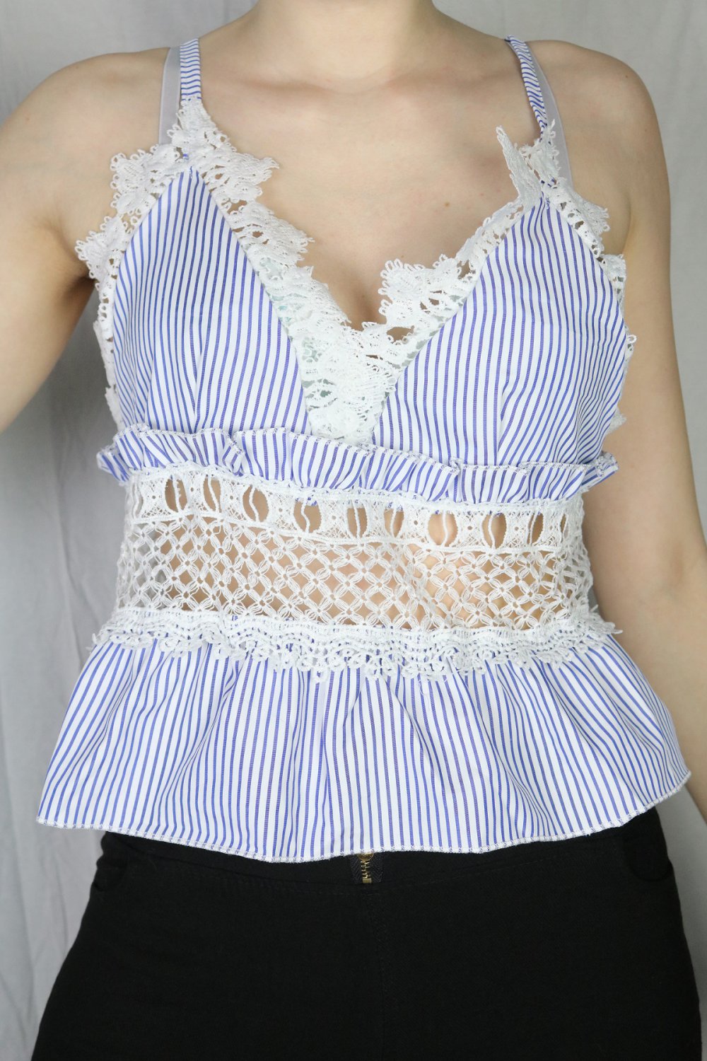 top oberteil sommer spitze blau gestreift streifen vintage