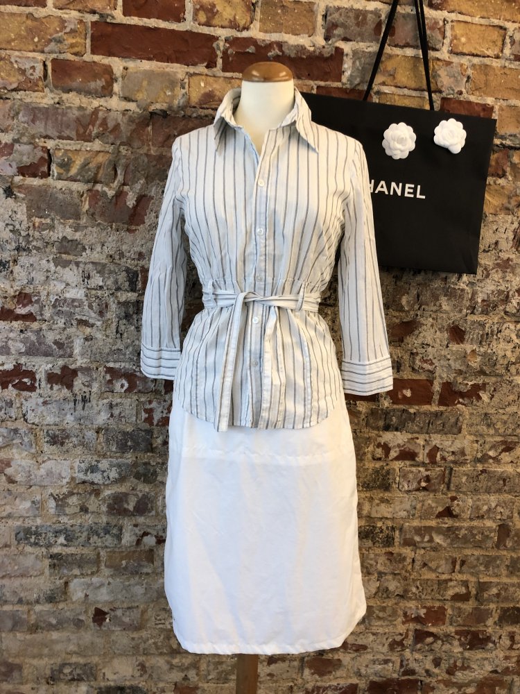 Diesel taillierte Bluse mit abnehmbarem Gürtel Logoplakette Gr. S (XS 34 36) weiß