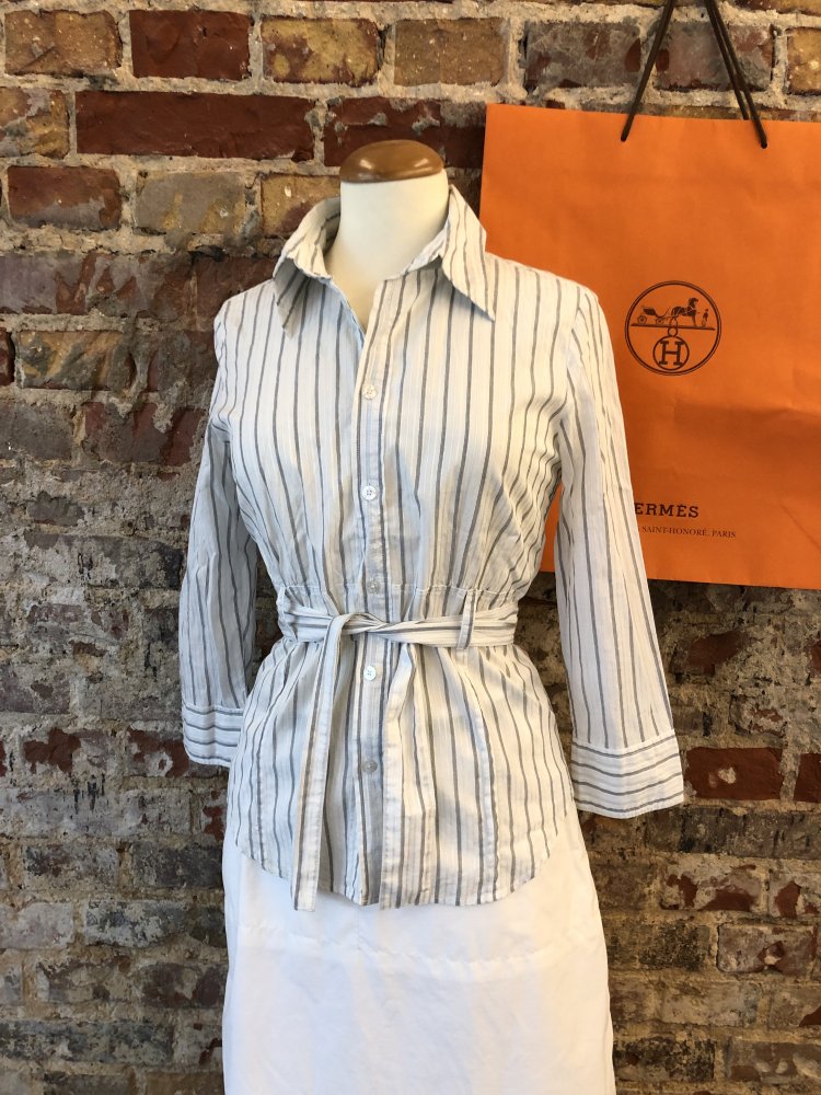 Diesel taillierte Bluse mit abnehmbarem Gürtel Logoplakette Gr. S (XS 34 36) weiß